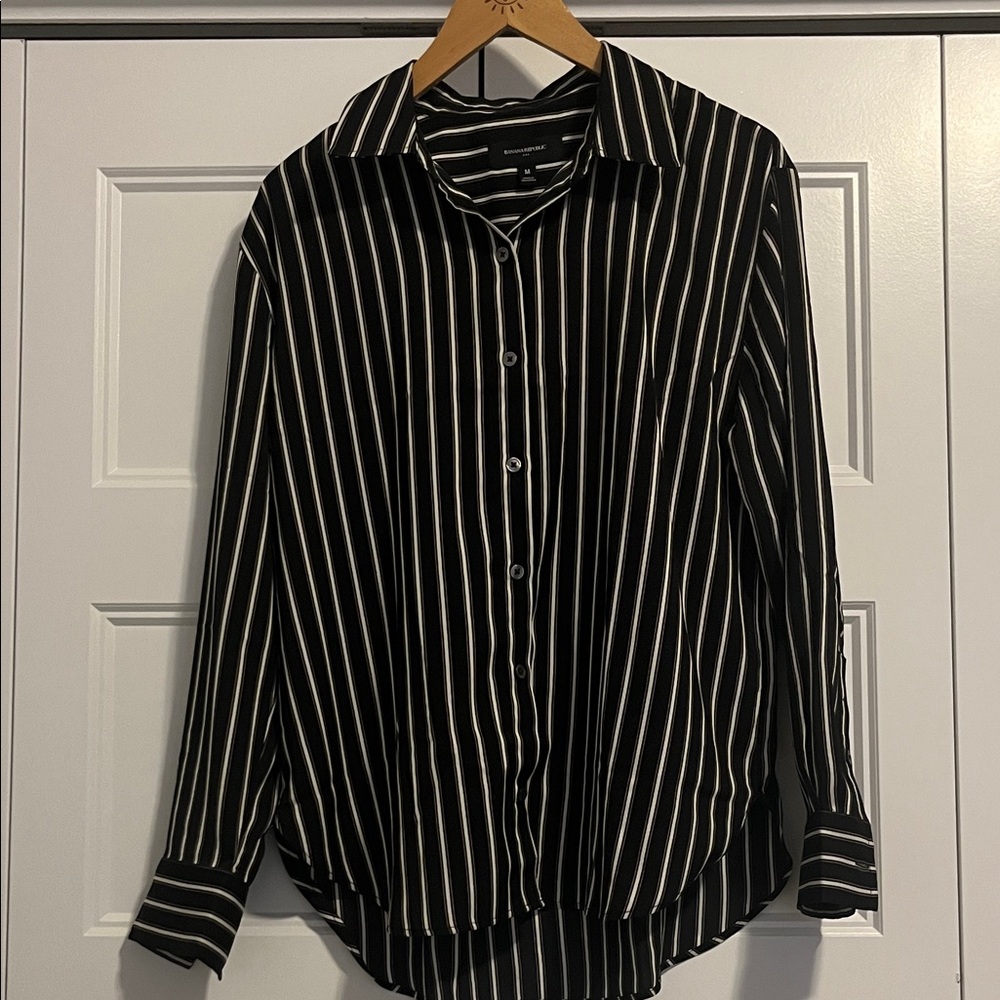 Banana Republic Black Blouse with White Stripes